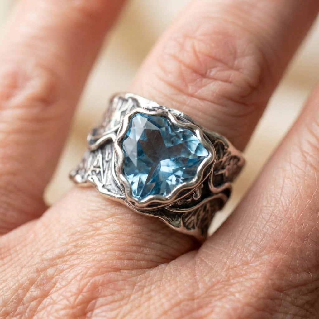 Antique Silver & Blue Crystal Ring