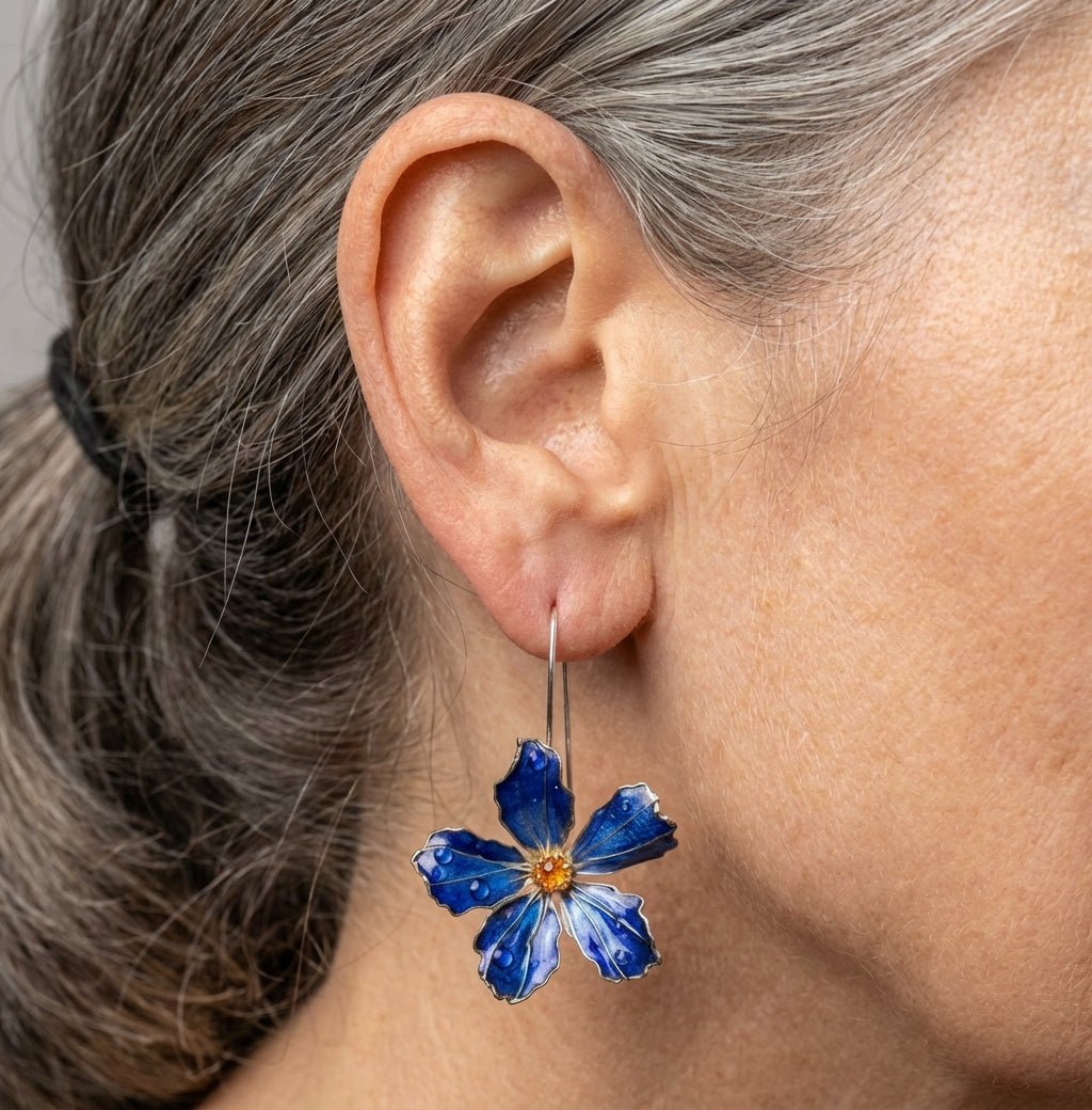 Blooming Blue Flower Earrings