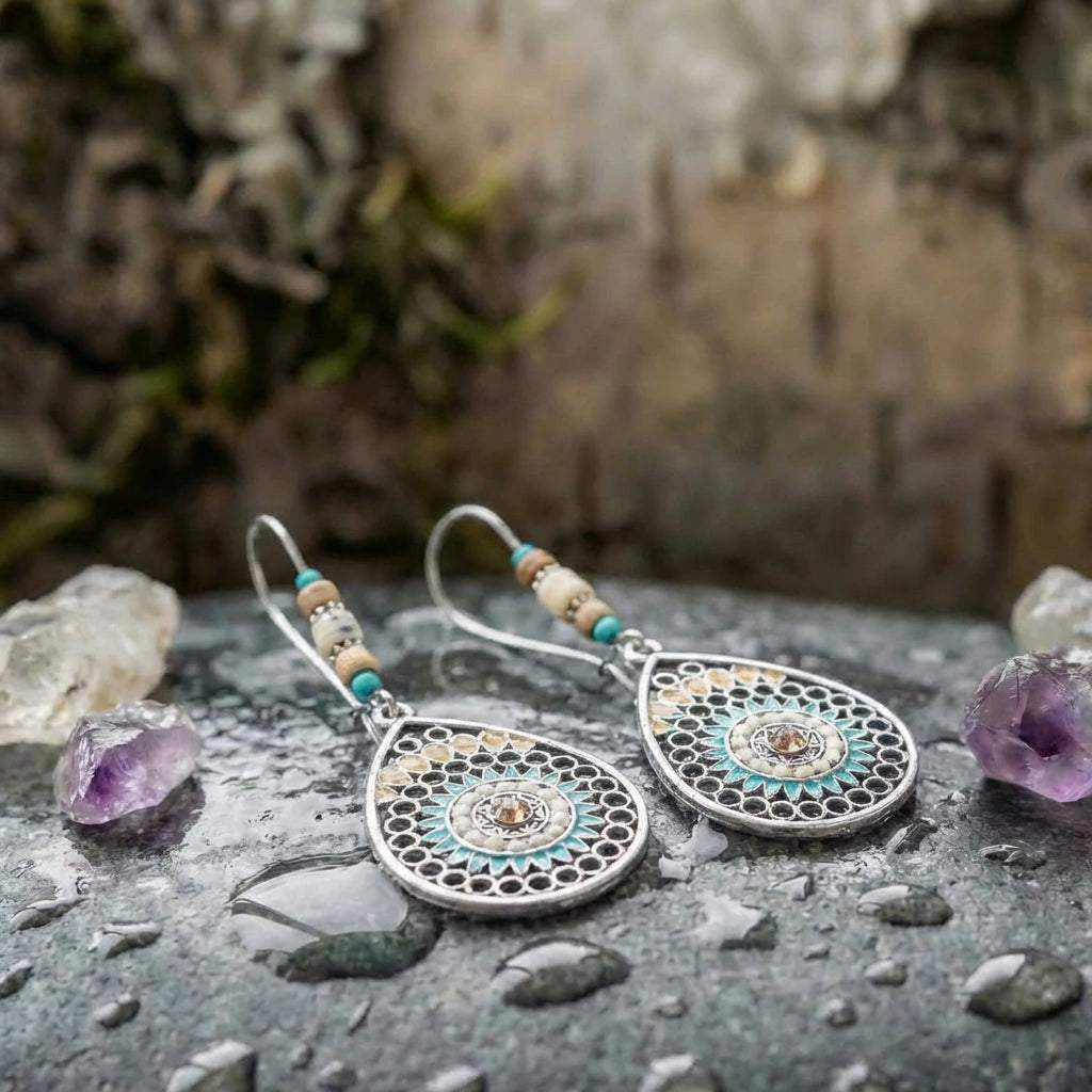 Bohemian Turquoise Flower Earrings