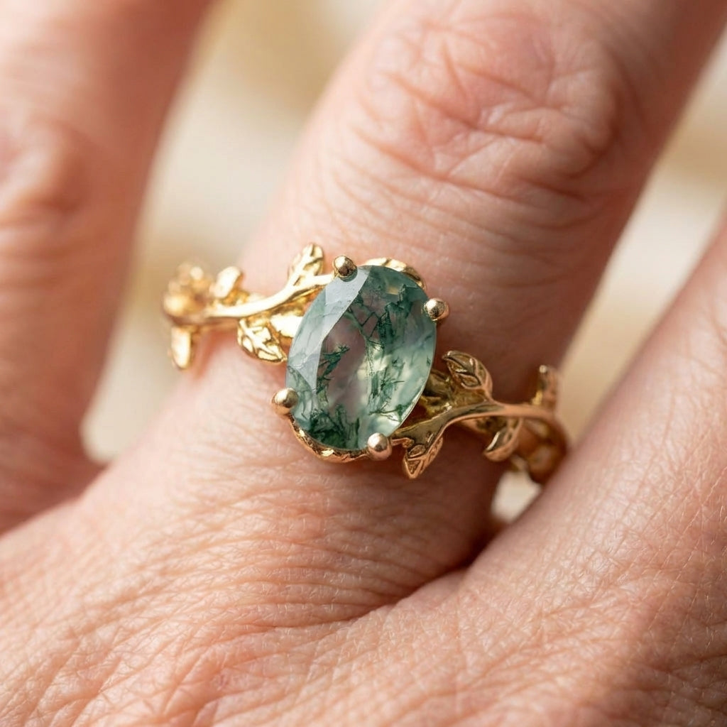 Elegant Moss Agate Ring