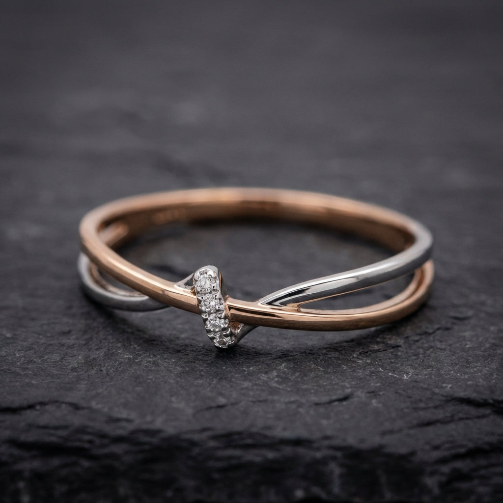 Rose Gold Silver Criss Cross Ring