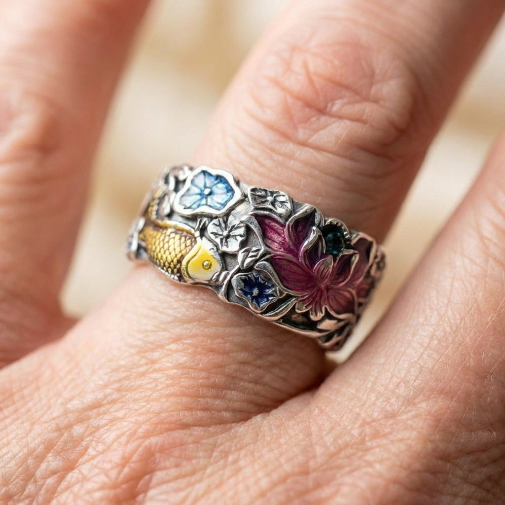 Vintage Enamel Lotus Ring