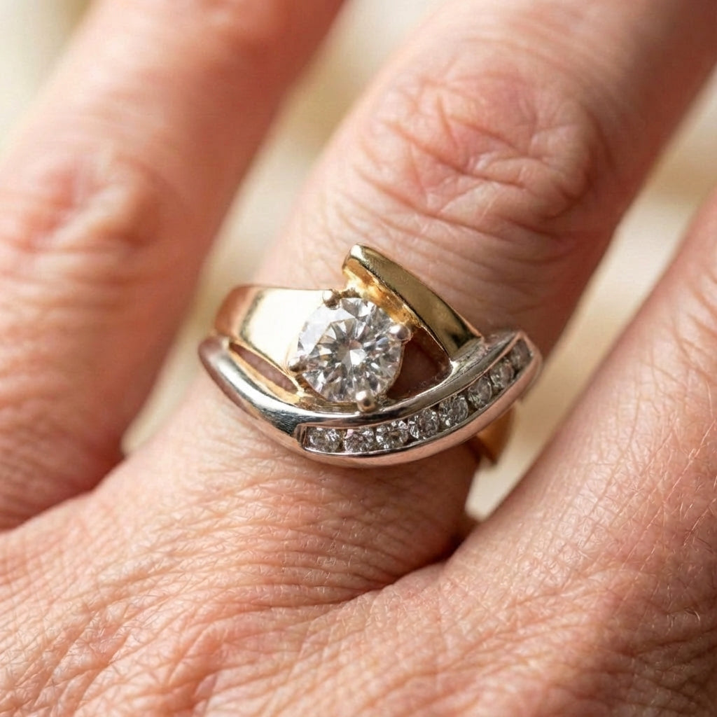 Vintage Irregular Gold & Silver Zirconia Ring