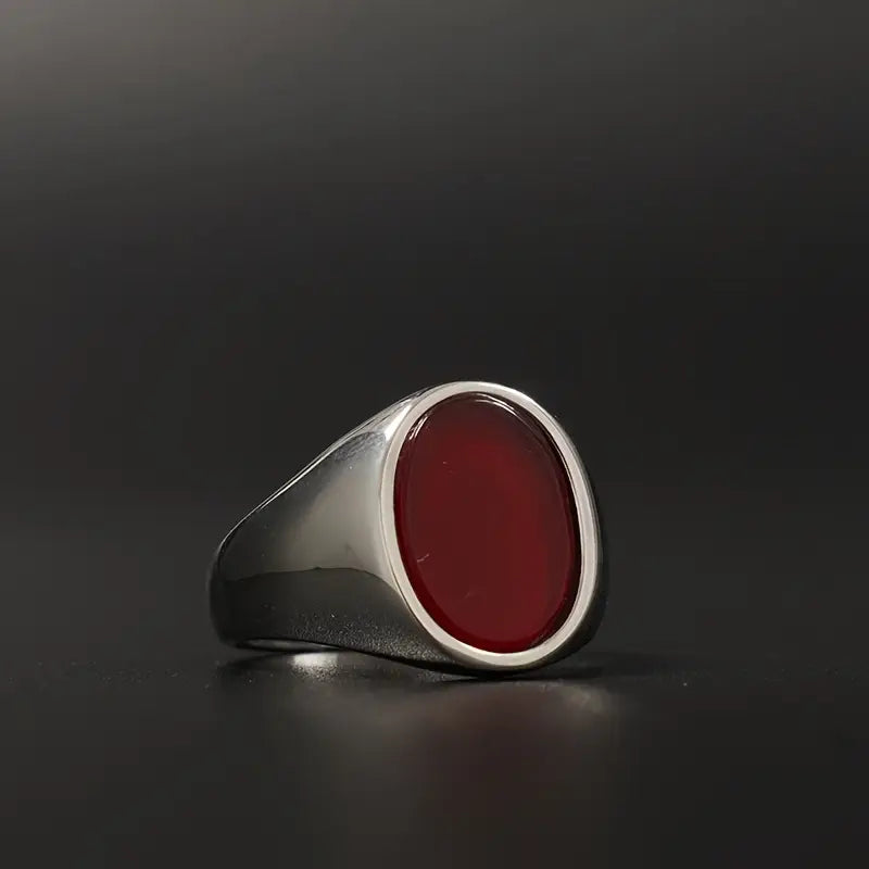 Stainless Signet Ring Featuring Faux Gemstones