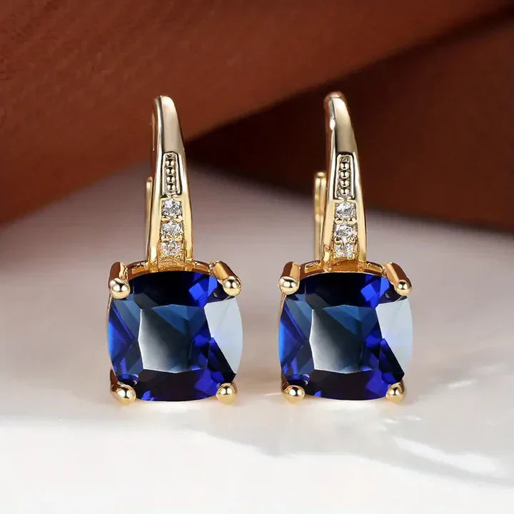 Mystic Gemstone Stone Hoop Gold Earrings