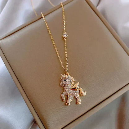 1+1 Offer: Unicorn Zirconium Necklace in Gold + Sparkling Gold Unicorn Earrings