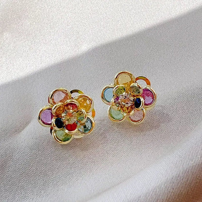 1+1 Offer: Colorful Crystal Flower Earrings + Multicolor Zirconia Ring